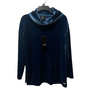 Jones New York Women's Velour Pullover Blue Velvet Shirt Blouse Sz M Whimsical